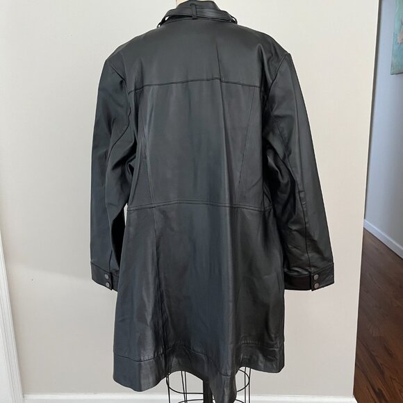 Jessica London Black Leather long Moto Jacket double zipper zips top bottom 18 - Picture 3 of 9